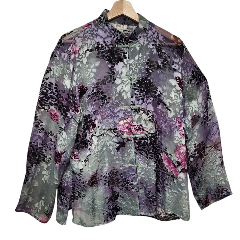 Vintage Anis A XL Blouse Velvet Burnout Blouse Bohemian Occasion Long Sleeve - Picture 4 of 7